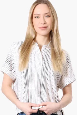 Beecher Brook Dotted Cropped Short Sleeve Blouse - White