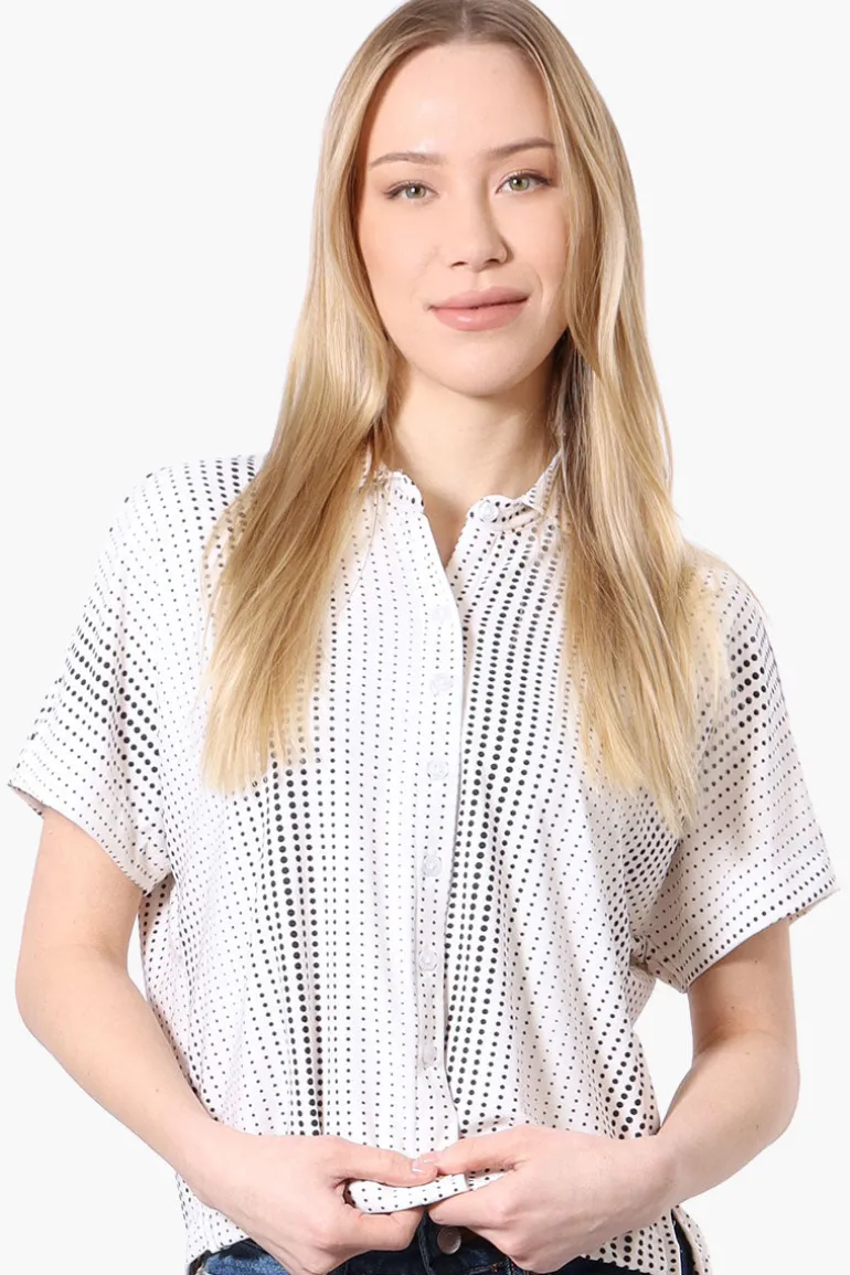 Beecher Brook Dotted Cropped Short Sleeve Blouse - White