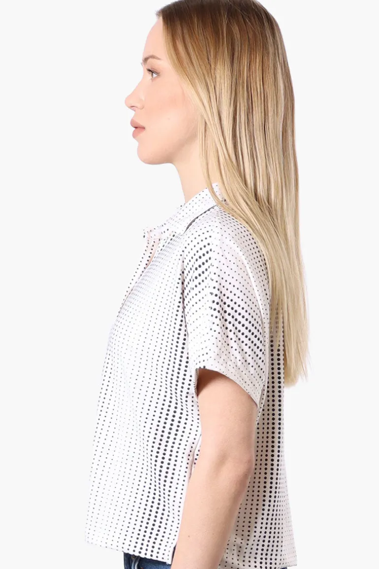 Beecher Brook Dotted Cropped Short Sleeve Blouse - White