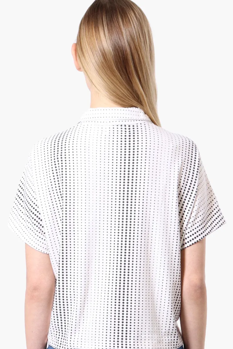 Beecher Brook Dotted Cropped Short Sleeve Blouse - White
