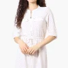 Beecher Brook Dotted Roll Up Sleeve Day Dress - White