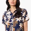 Beecher Brook Floral Cropped Short Sleeve Blouse - Navy