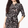 Beecher Brook Patterned Roll Up Sleeve Day Dress - Black