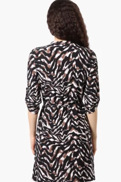 Beecher Brook Patterned Roll Up Sleeve Day Dress - Black