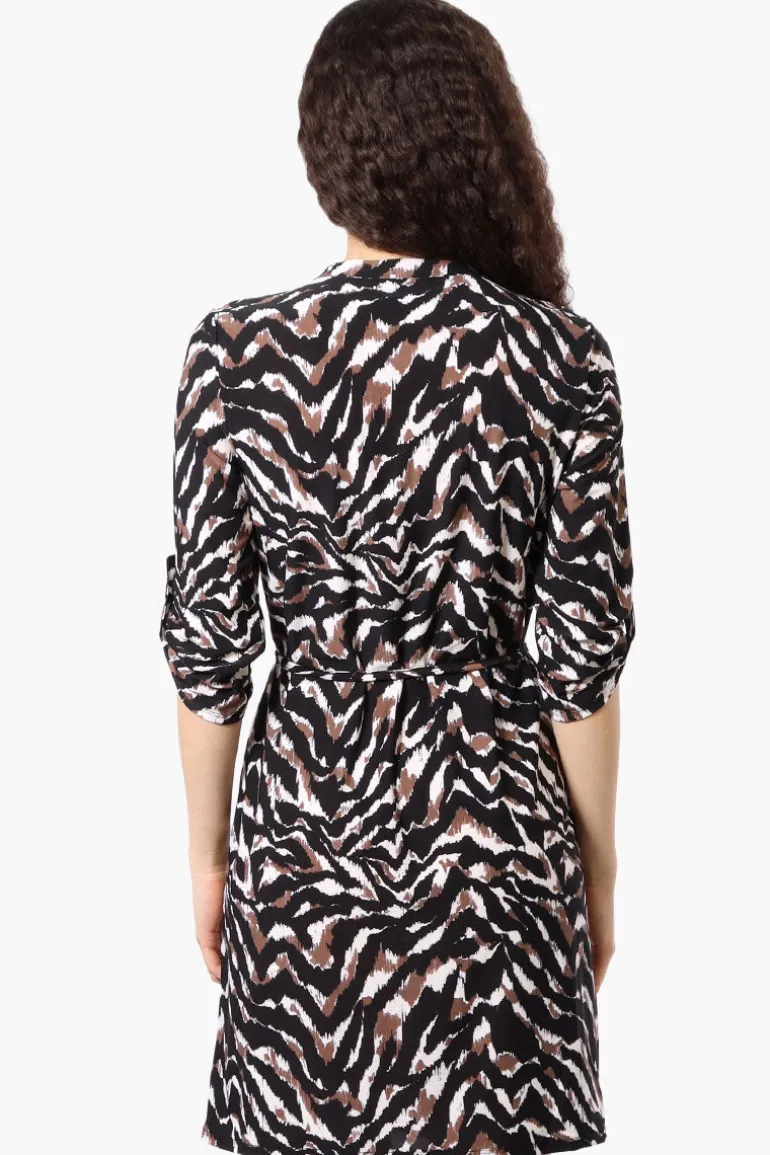 Beecher Brook Patterned Roll Up Sleeve Day Dress - Black