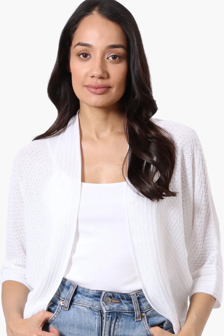 Beechers Brook 3/4 Sleeve Open Shrug Cardigan - White