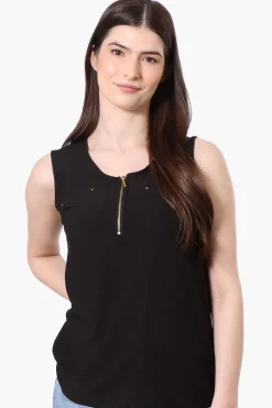 Beechers Brook Basic 1/4 Zip Tank Top - Black