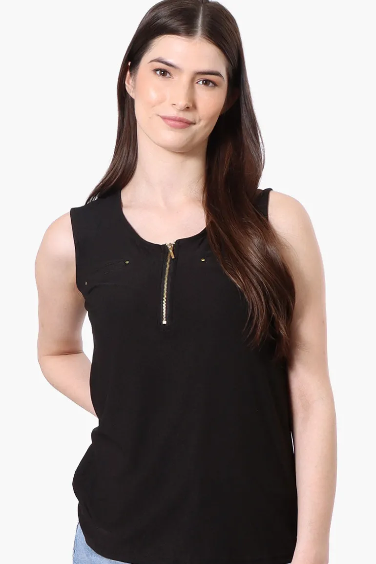 Beechers Brook Basic 1/4 Zip Tank Top - Black