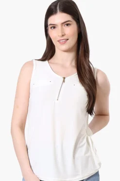 Beechers Brook Basic 1/4 Zip Tank Top - White