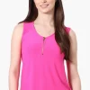 Beechers Brook Basic 1/4 Zip Tank Top - Pink