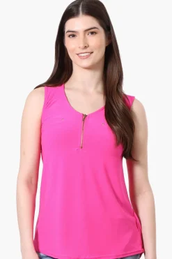 Beechers Brook Basic 1/4 Zip Tank Top - Pink
