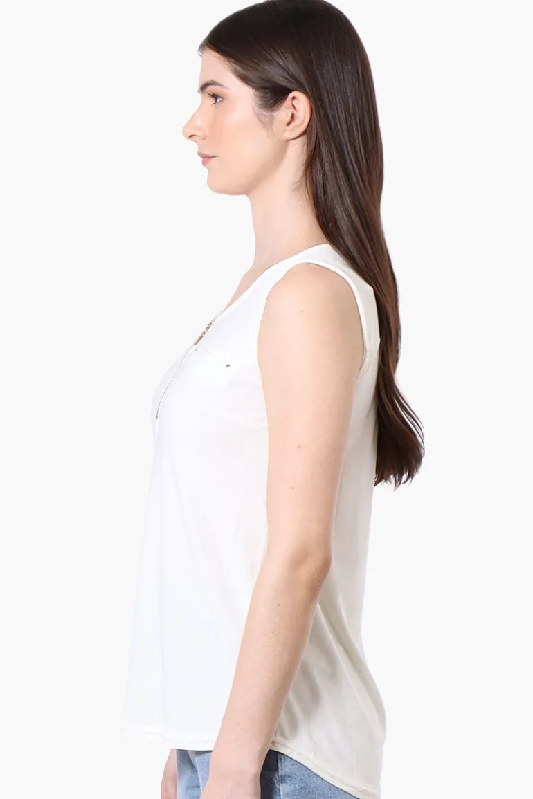 Beechers Brook Basic 1/4 Zip Tank Top - White