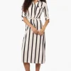 Beechers Brook Belted Striped Roll Up Sleeve Maxi Dress - White