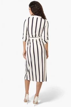 Beechers Brook Belted Striped Roll Up Sleeve Maxi Dress - White