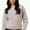 Beechers Brook Cable Knit Mock Neck Pullover Sweater - Stone