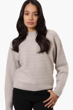 Beechers Brook Cable Knit Mock Neck Pullover Sweater - Stone
