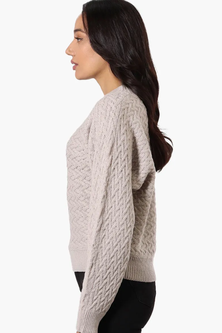 Beechers Brook Cable Knit Mock Neck Pullover Sweater - Stone