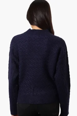 Beechers Brook Cable Knit Mock Neck Pullover Sweater - Navy