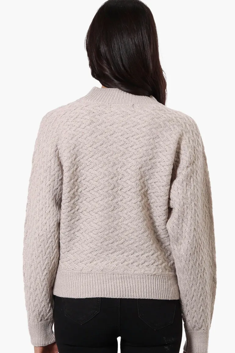 Beechers Brook Cable Knit Mock Neck Pullover Sweater - Stone