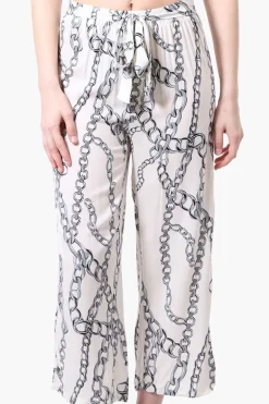 Beechers Brook Chain Pattern Tie Waist Cropped Pants - Cream