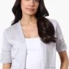 Beechers Brook Crochet Detail Open Shrug Cardigan - Grey