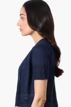 Beechers Brook Crochet Detail Open Shrug Cardigan - Navy