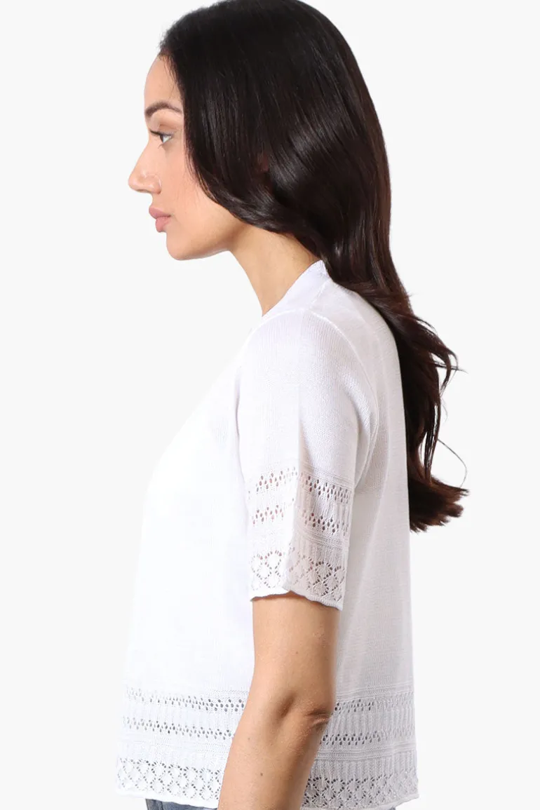 Beechers Brook Crochet Detail Open Shrug Cardigan - White