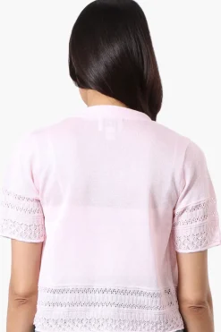 Beechers Brook Crochet Detail Open Shrug Cardigan - Blush