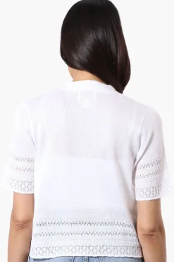 Beechers Brook Crochet Detail Open Shrug Cardigan - White