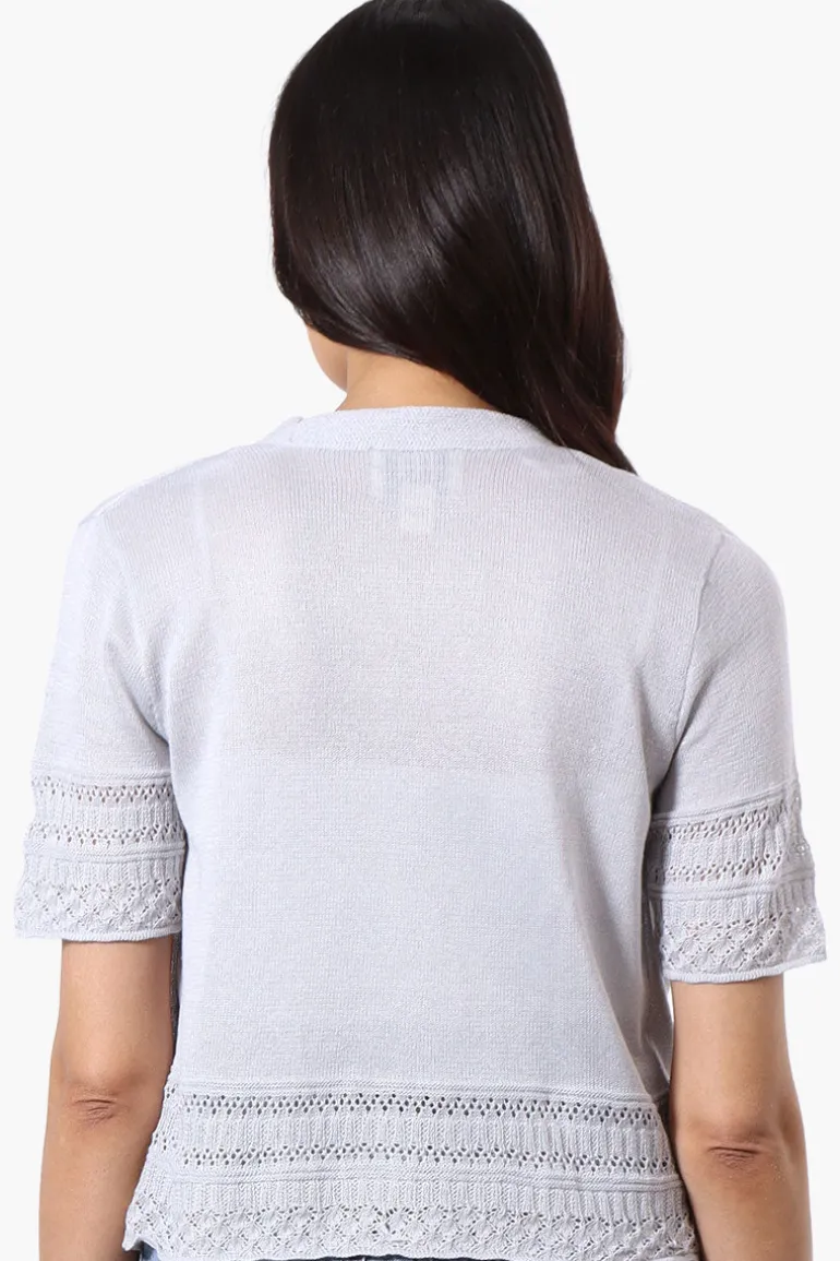 Beechers Brook Crochet Detail Open Shrug Cardigan - Grey