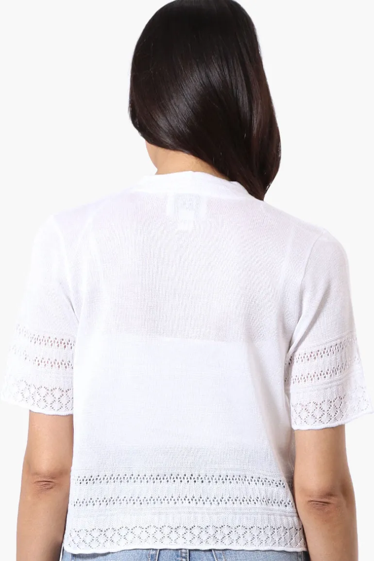 Beechers Brook Crochet Detail Open Shrug Cardigan - White