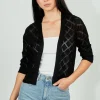 Beechers Brook Diamond Knit 3/4 Sleeve Open Cardigan - Black