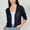 Beechers Brook Diamond Knit 3/4 Sleeve Open Cardigan - Navy