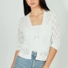 Beechers Brook Diamond Knit 3/4 Sleeve Open Cardigan - White