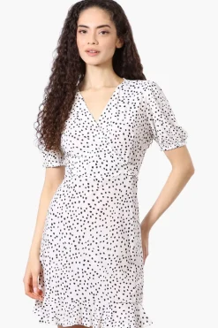 Beechers Brook Dotted Back Tie Crossover Day Dress - White