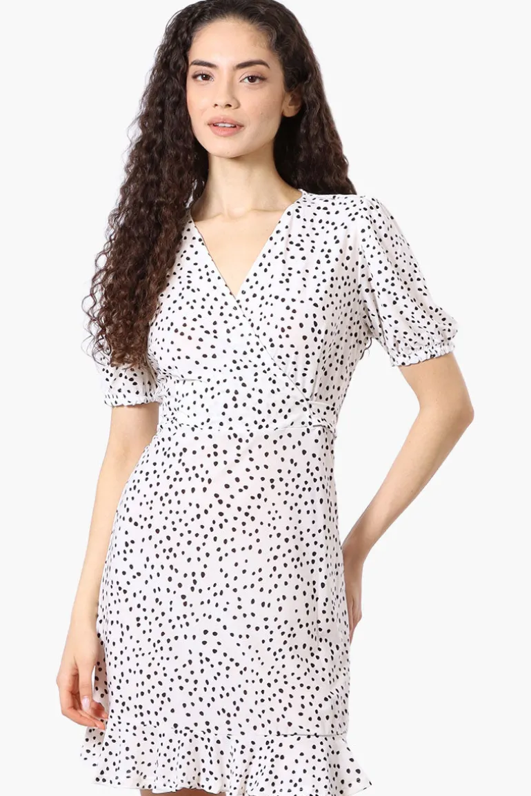 Beechers Brook Dotted Back Tie Crossover Day Dress - White