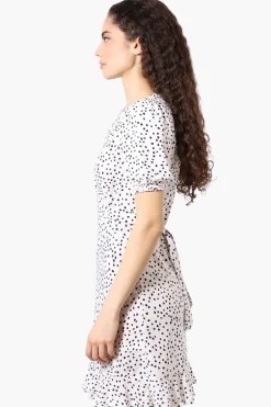 Beechers Brook Dotted Back Tie Crossover Day Dress - White