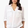 Beechers Brook Dotted Roll Up Sleeve Blouse - White