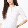 Beechers Brook Dotted Roll Up Sleeve Half Zip Shirt - White