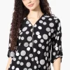 Beechers Brook Dotted Roll Up Sleeve Half Zip Blouse - Black