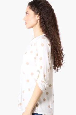 Beechers Brook Dotted Roll Up Sleeve Half Zip Blouse - White