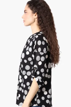 Beechers Brook Dotted Roll Up Sleeve Half Zip Blouse - Black