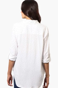 Beechers Brook Dotted Roll Up Sleeve Blouse - White