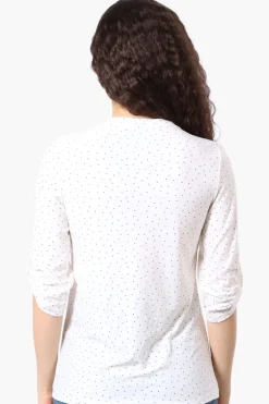 Beechers Brook Dotted Roll Up Sleeve Half Zip Shirt - White