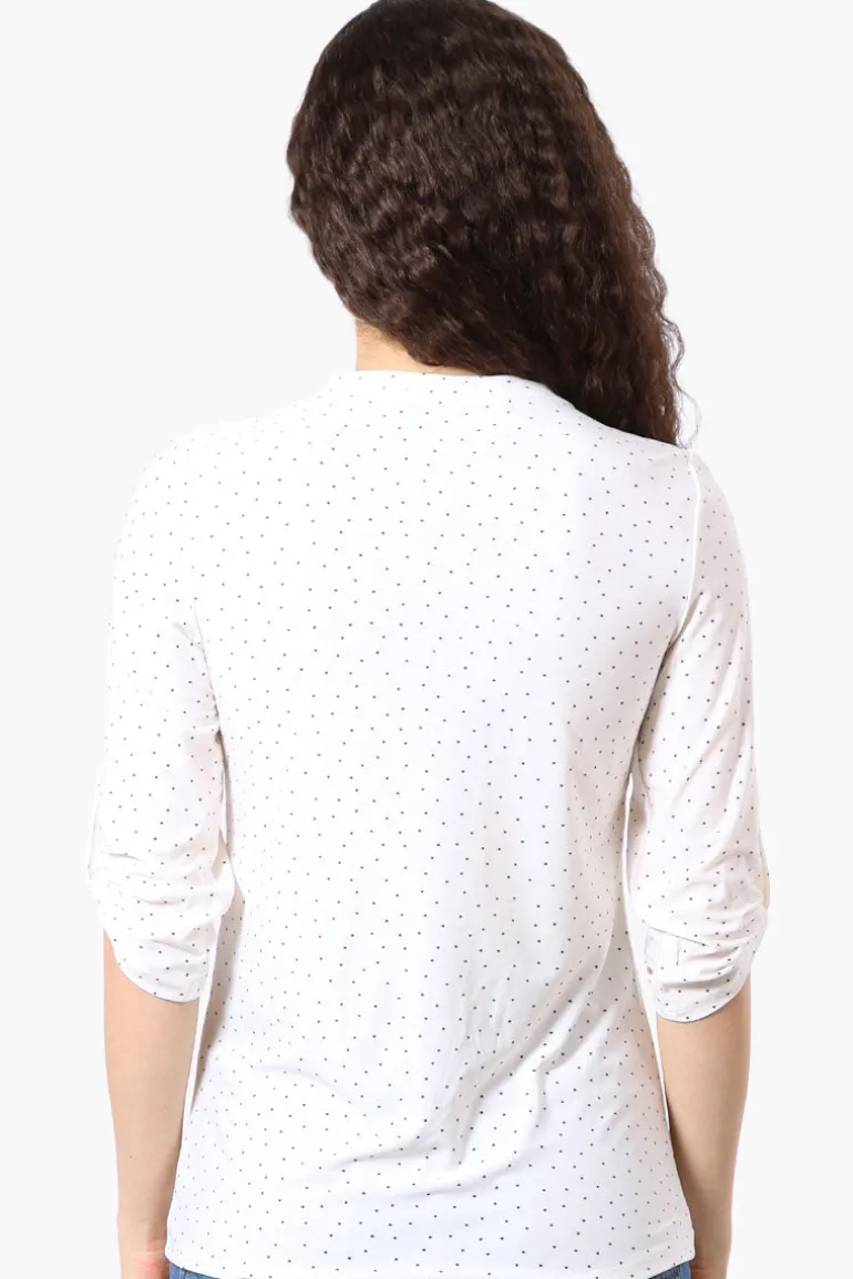 Beechers Brook Dotted Roll Up Sleeve Half Zip Shirt - White