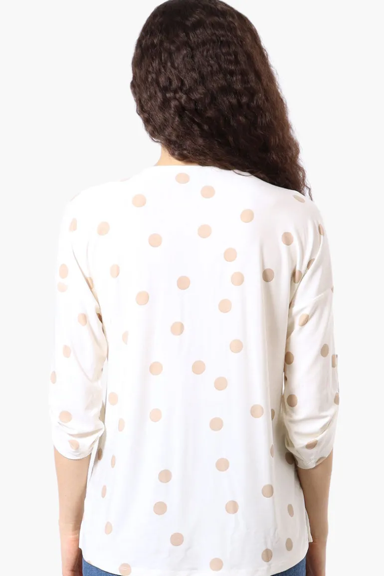 Beechers Brook Dotted Roll Up Sleeve Half Zip Blouse - White
