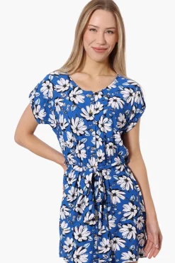 Beechers Brook Floral Belted Button Down Day Dress - Blue