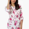 Beechers Brook Floral Belted Roll Up Sleeve Blouse - White