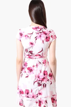 Beechers Brook Floral Belted Crossover Day Dress - Pink