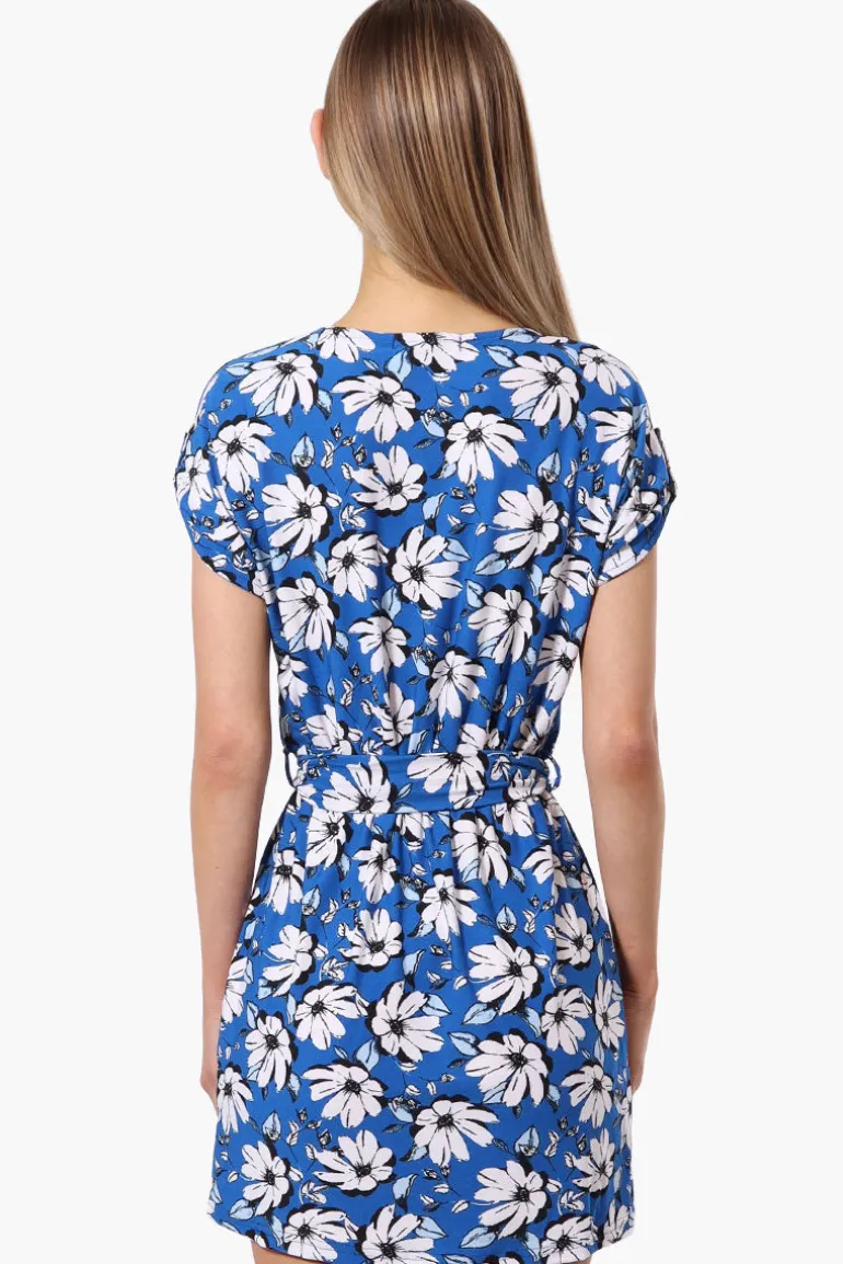 Beechers Brook Floral Belted Button Down Day Dress - Blue